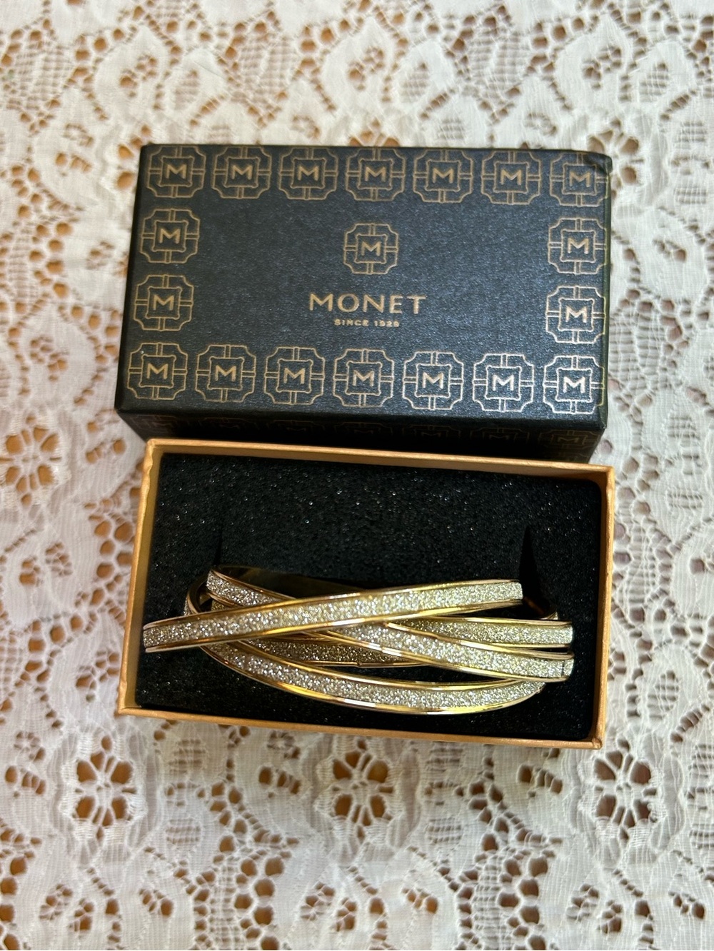 Monet Gold and Silver Crystal Crossover Brooch